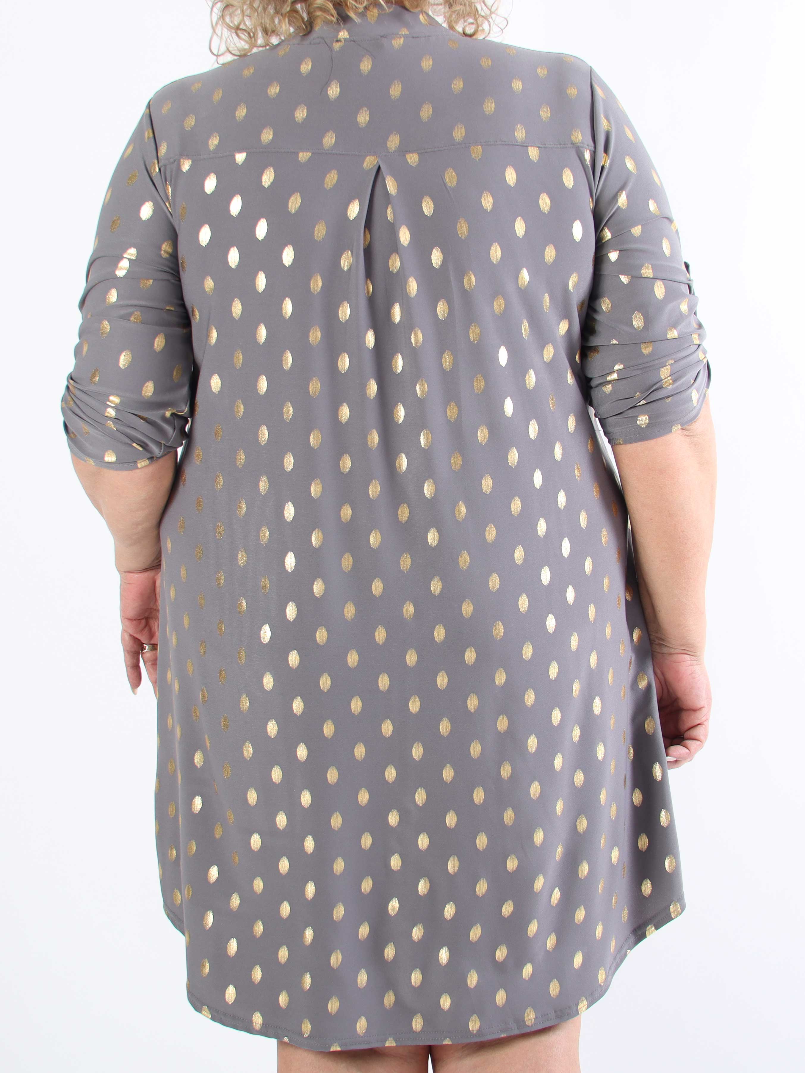 Ebba Gold Long - Elastisk plus size kjole med guld prikker